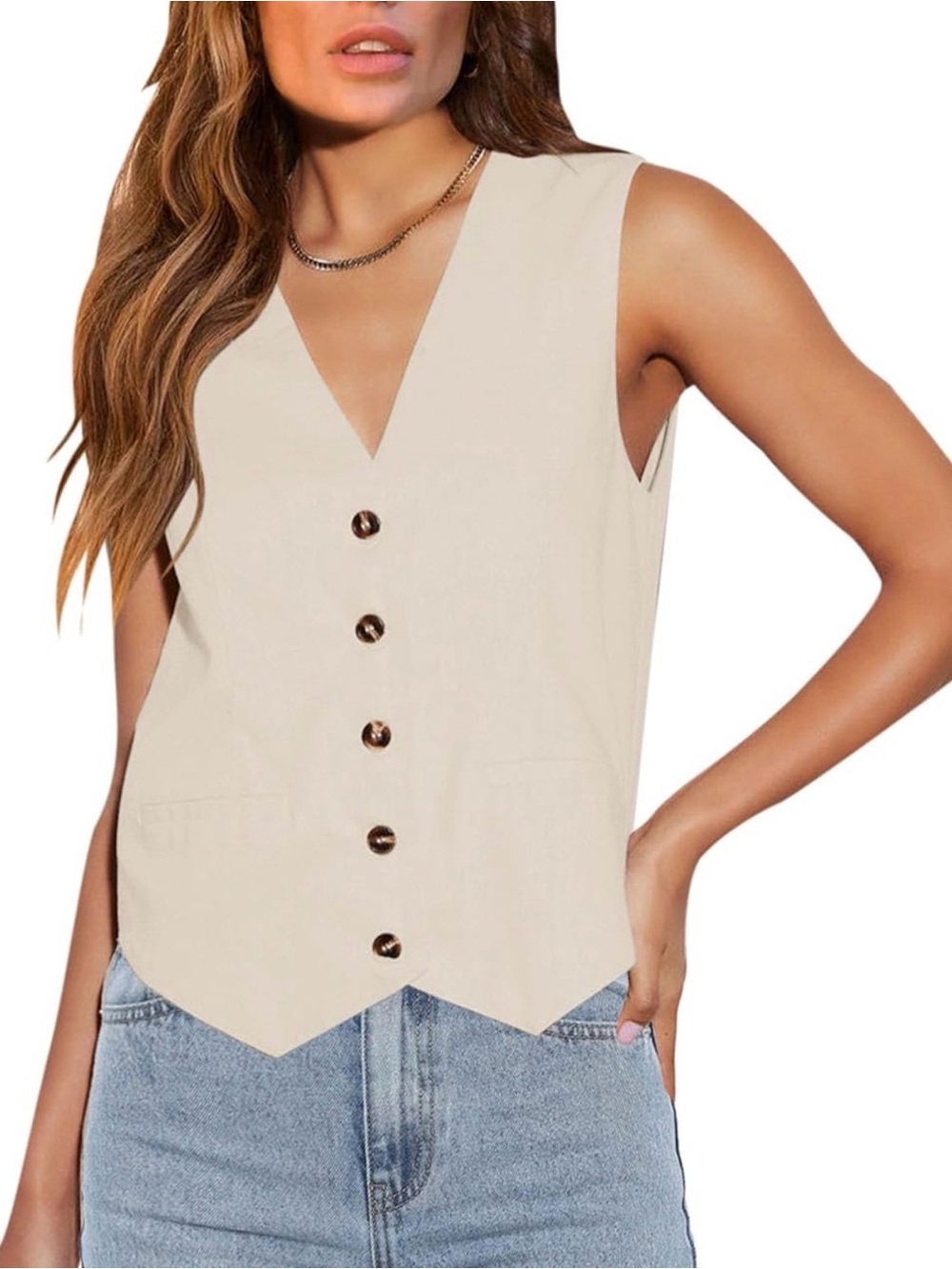 NWT Neutral Sleeveless V-Neck Button-Up Vest